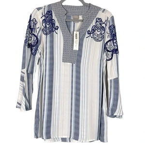 New‎ Chico’s Popover Trim Nautical Stripe With Embroidered Top